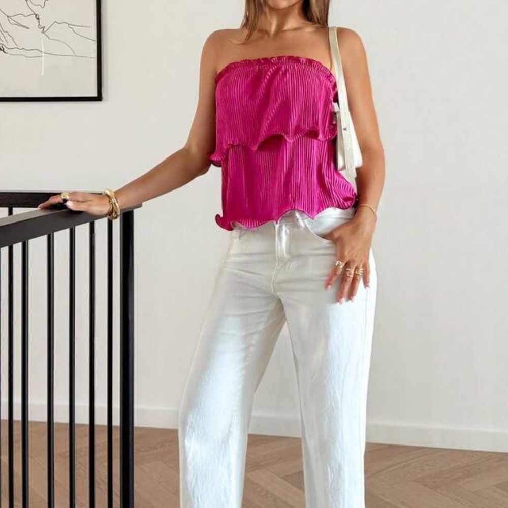 Pink Strapless Ruffle Top - Picture 5 of 8